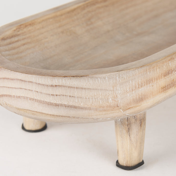 Carver Set of 2 Oblong White Washed Wood Footed Trays Decor Mercana