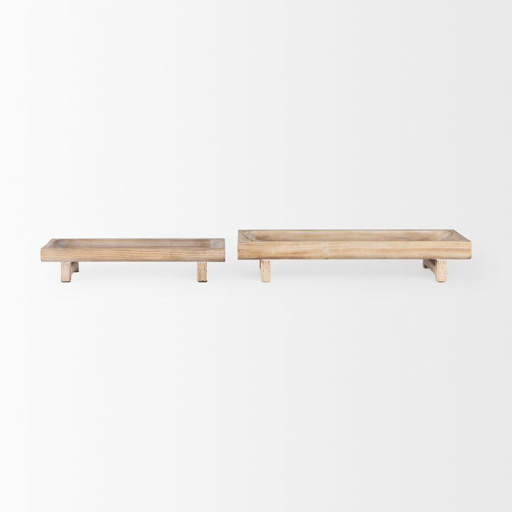 Carver Set of 2 Rectangular White Washed Wood Trays Decor Mercana
