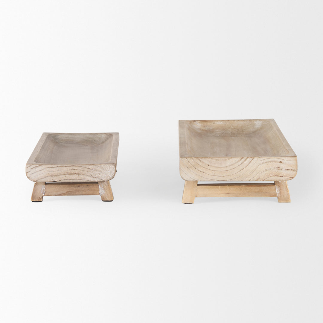 Carver Set of 2 Rectangular White Washed Wood Trays Decor Mercana