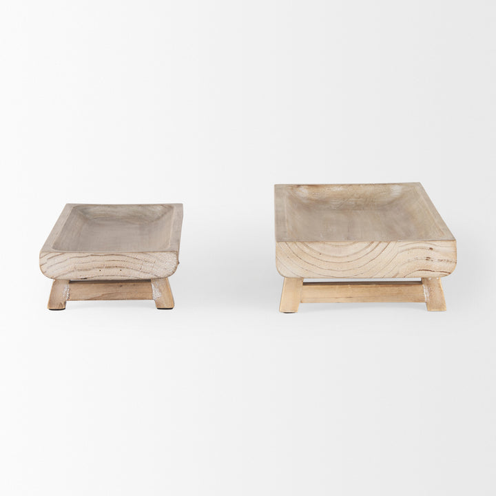 Carver Set of 2 Rectangular White Washed Wood Trays Decor Mercana