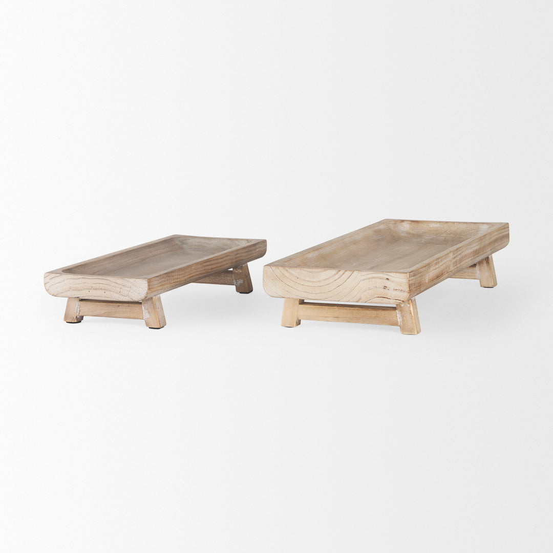 Carver Set of 2 Rectangular White Washed Wood Trays Decor Mercana