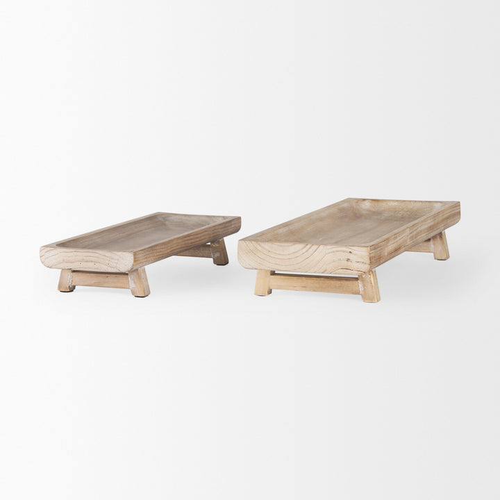 Carver Set of 2 Rectangular White Washed Wood Trays Decor Mercana