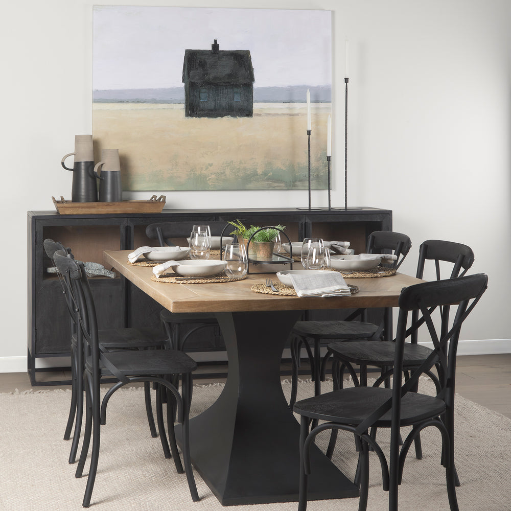 Maxton Light Brown Wood w/ Dark Gunmetal Iron Metal Dining Table Dining Room Mercana