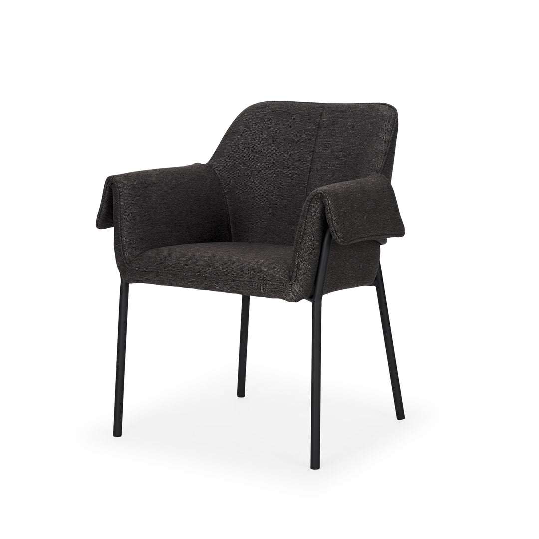 Brently Dining Chair w/ Gray Fabric & Matte Black Metal Legs Living Room Mercana