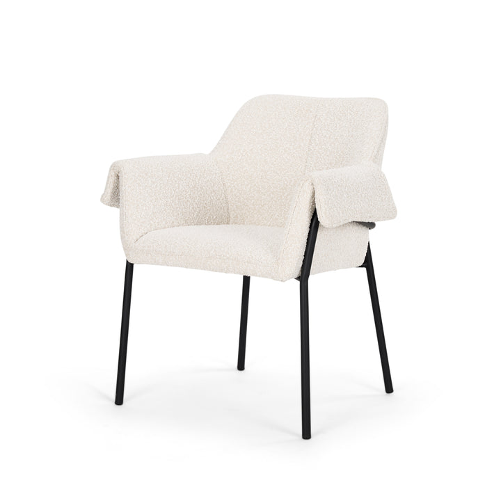 Brently Dining Chair w/ Cream Boucle Fabric & Matte Black Metal Legs Living Room Mercana