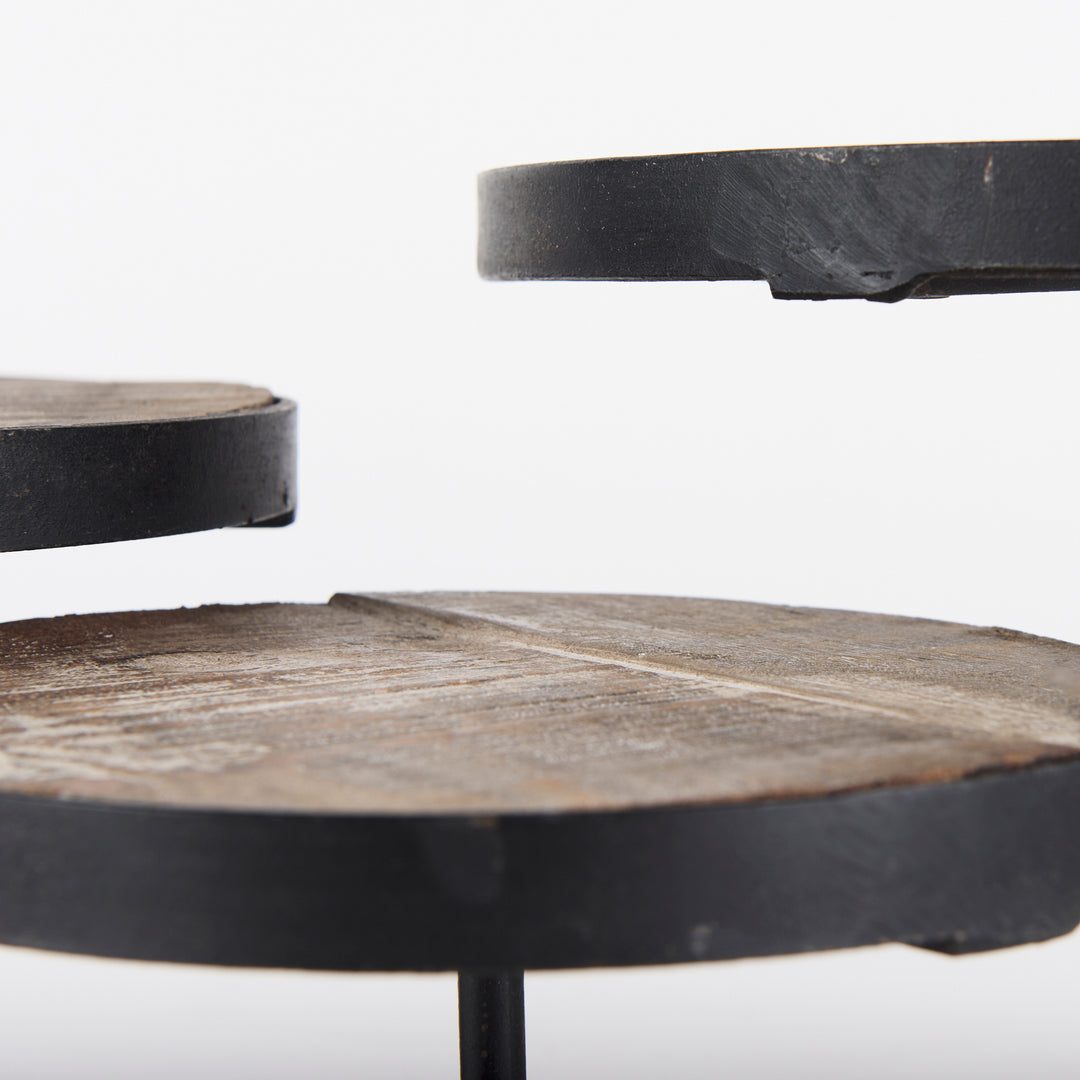Lorenz (Set of 3) Light Brown Wood W/ Black Metal Base Round Decorative Display Stands Decor Mercana