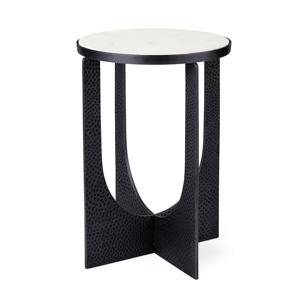 Patrick 23"H White Marble Top w/ Matte Black Metal Accent Table Dining Room Mercana