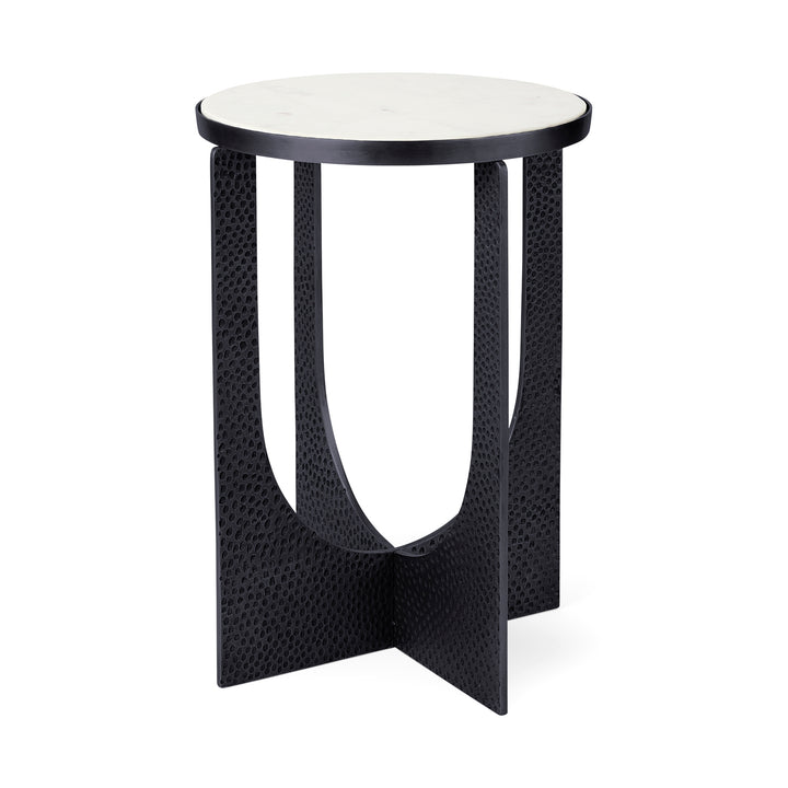 Patrick 23"H White Marble Top w/ Matte Black Metal Accent Table Dining Room Mercana