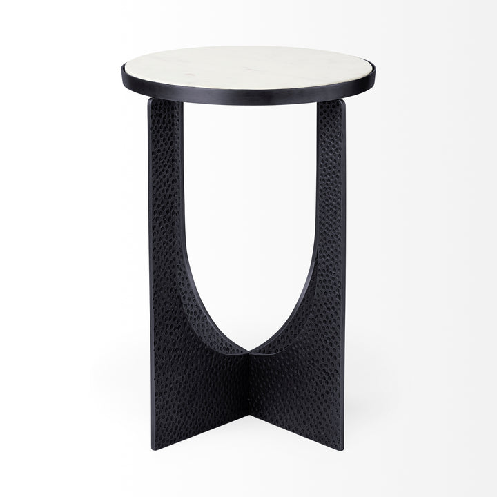 Patrick 23"H White Marble Top w/ Matte Black Metal Accent Table Dining Room Mercana