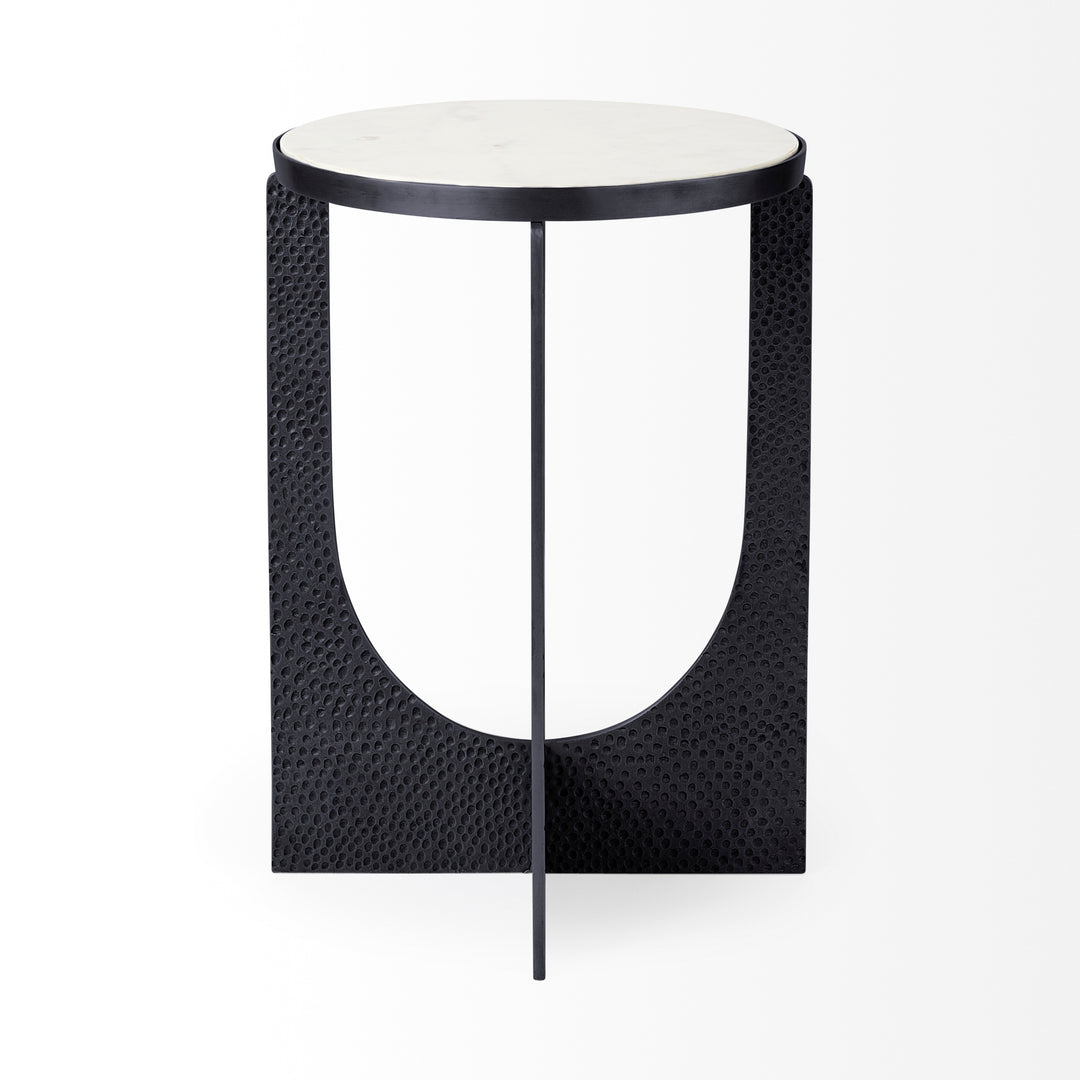Patrick 23"H White Marble Top w/ Matte Black Metal Accent Table Dining Room Mercana