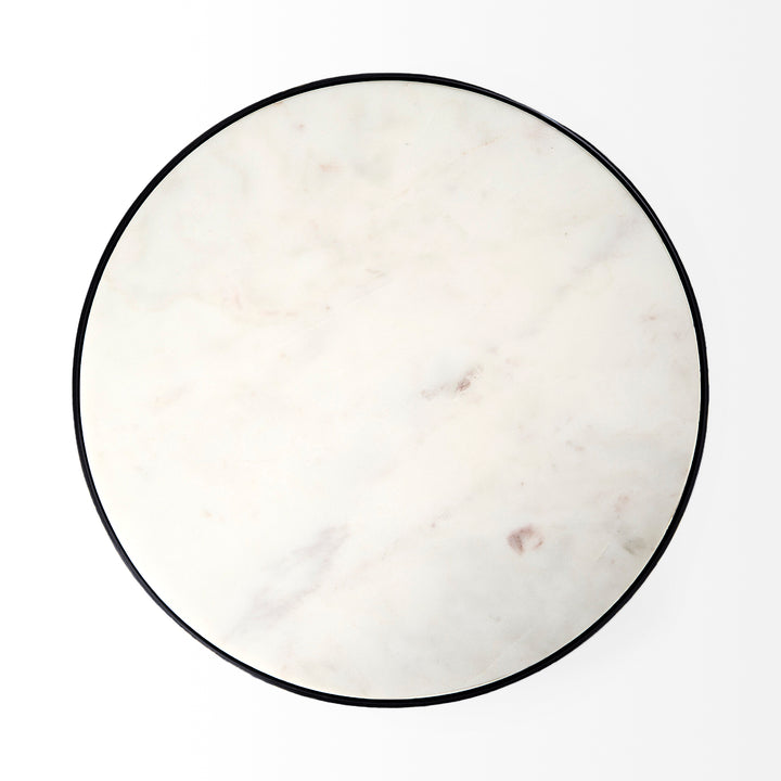 Patrick 23"H White Marble Top w/ Matte Black Metal Accent Table Dining Room Mercana