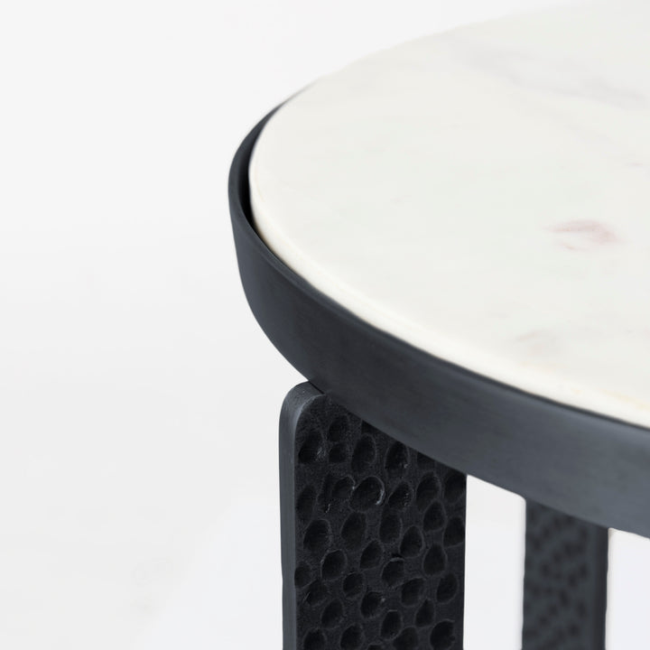 Patrick 23"H White Marble Top w/ Matte Black Metal Accent Table Dining Room Mercana