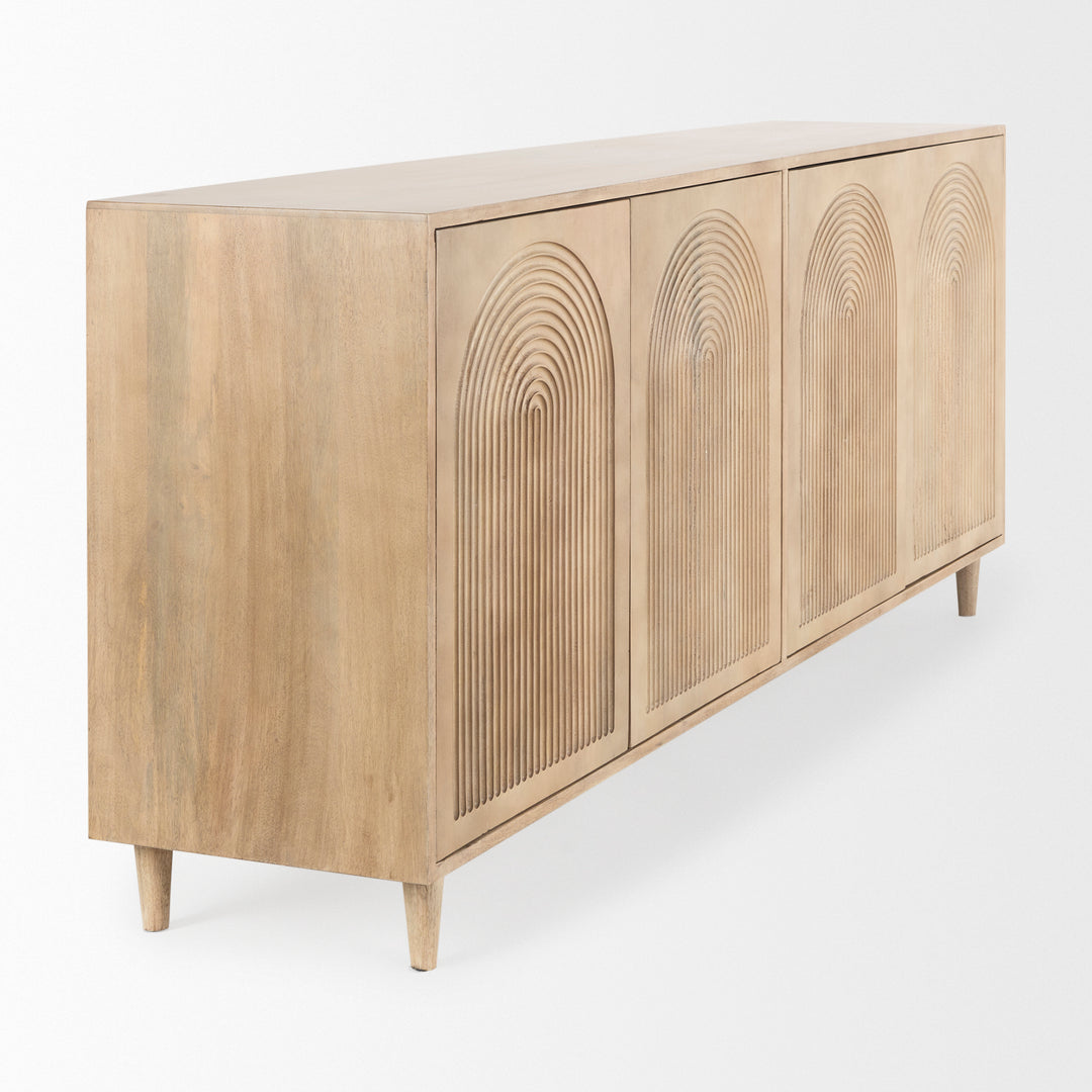 Tucker Light Brown Wood w/ Carved Arch Pattern 4 Door Sideboard Dining Room Mercana