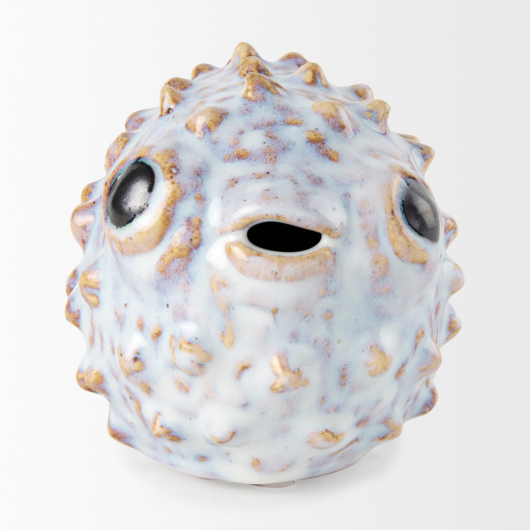Spike I (Small) 8L x 4W Off-White Ceramic Puffer Fish Decor Mercana