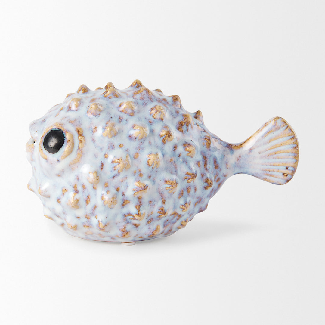 Spike I (Small) 8L x 4W Off-White Ceramic Puffer Fish Decor Mercana