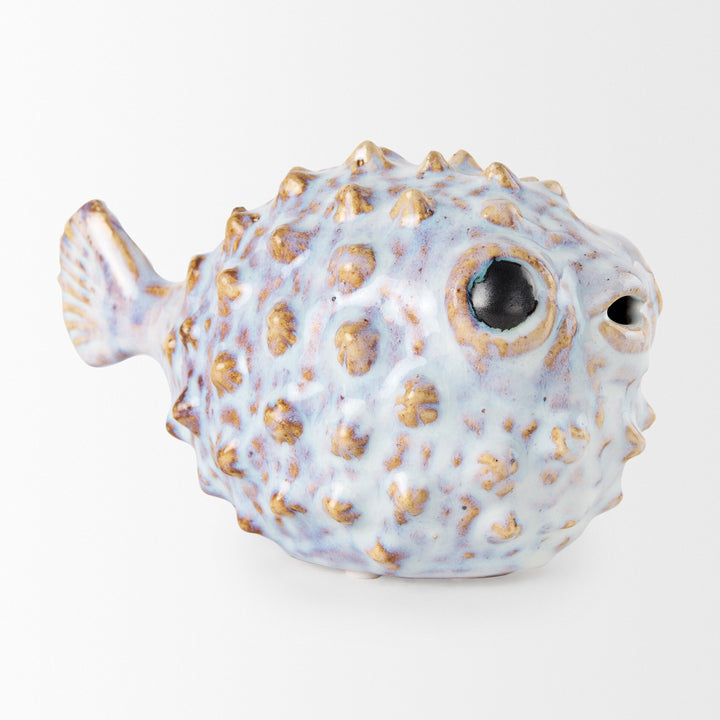 Spike I (Small) 8L x 4W Off-White Ceramic Puffer Fish Decor Mercana