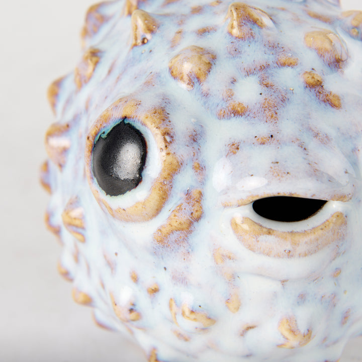 Spike I (Small) 8L x 4W Off-White Ceramic Puffer Fish Decor Mercana