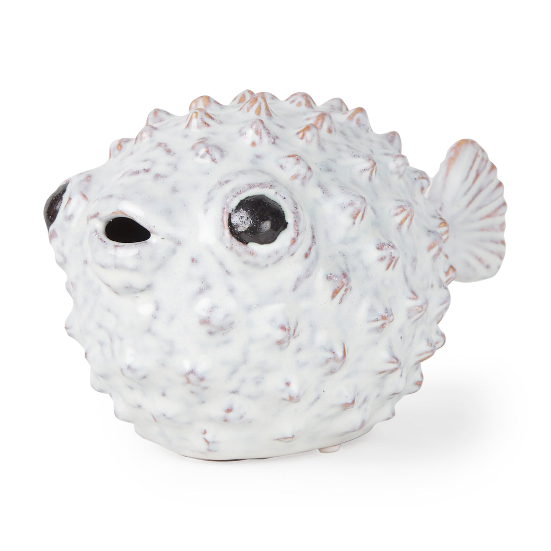 Spike II (Large) 10L x 6W Off-White Ceramic Puffer Fish Decor Mercana
