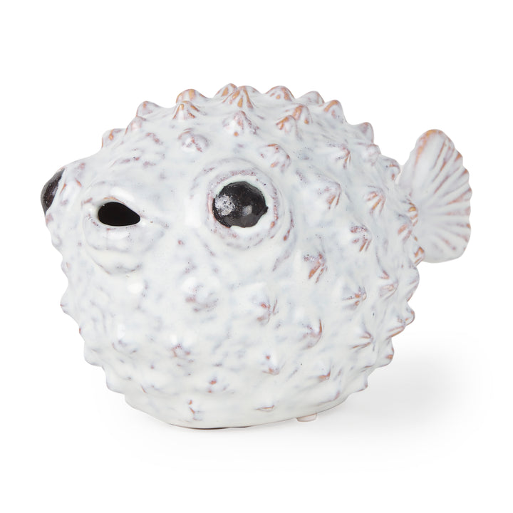 Spike II (Large) 10L x 6W Off-White Ceramic Puffer Fish Decor Mercana