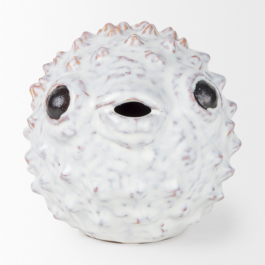 Spike II (Large) 10L x 6W Off-White Ceramic Puffer Fish Decor Mercana