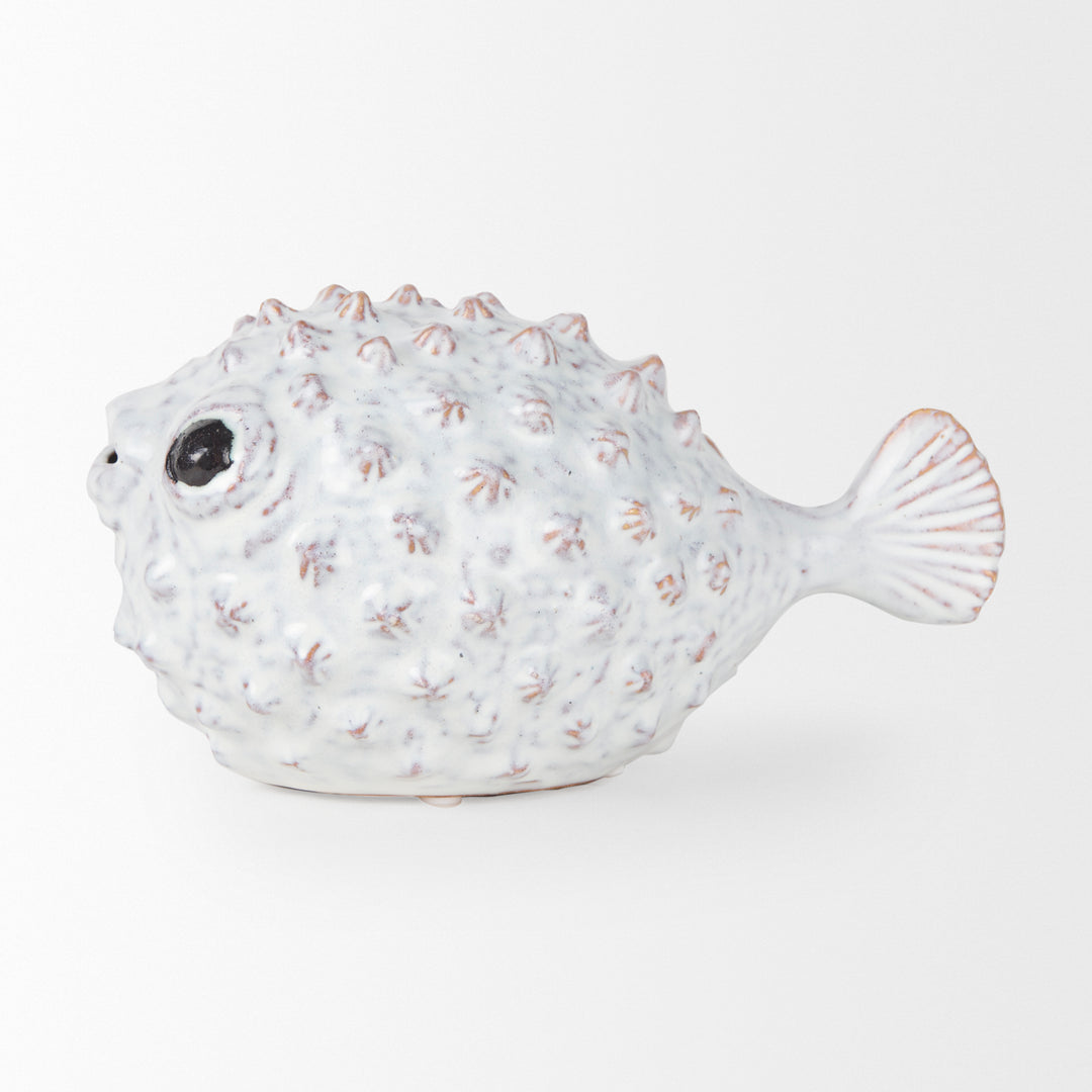 Spike II (Large) 10L x 6W Off-White Ceramic Puffer Fish Decor Mercana