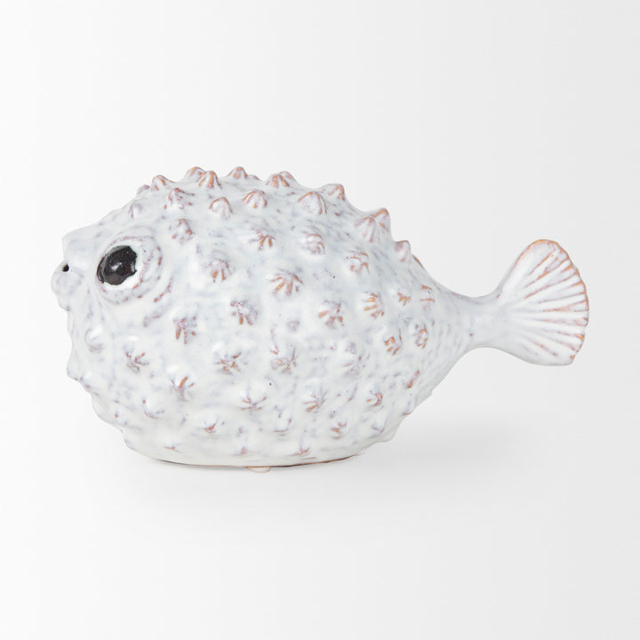 Spike II (Large) 10L x 6W Off-White Ceramic Puffer Fish Decor Mercana