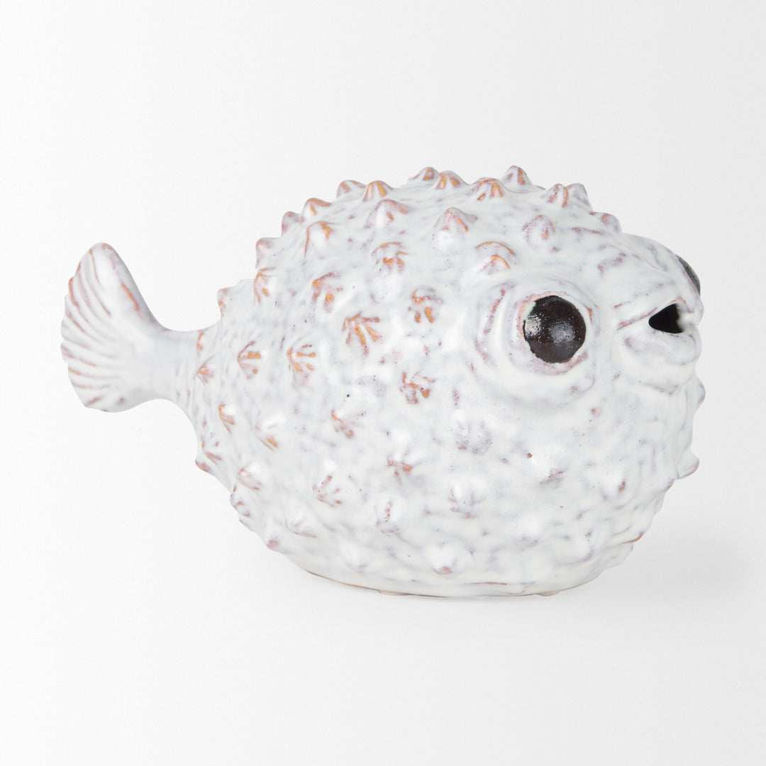 Spike II (Large) 10L x 6W Off-White Ceramic Puffer Fish Decor Mercana