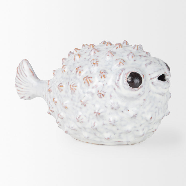 Spike II (Large) 10L x 6W Off-White Ceramic Puffer Fish Decor Mercana