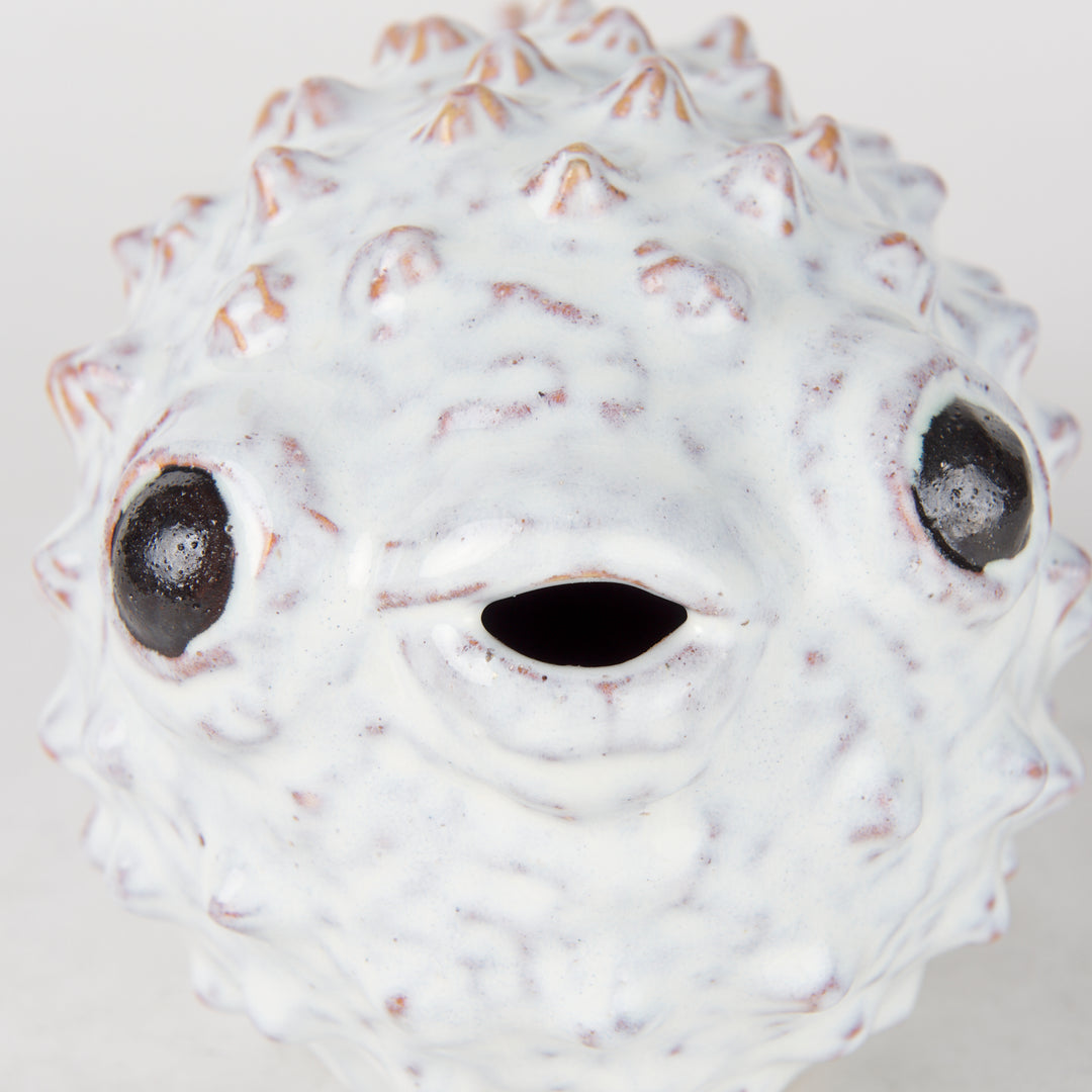 Spike II (Large) 10L x 6W Off-White Ceramic Puffer Fish Decor Mercana