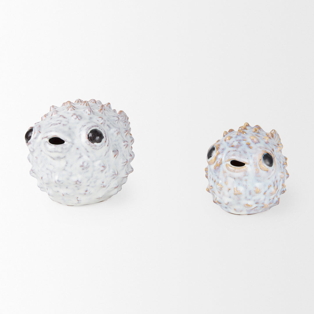 Spike II (Large) 10L x 6W Off-White Ceramic Puffer Fish Decor Mercana