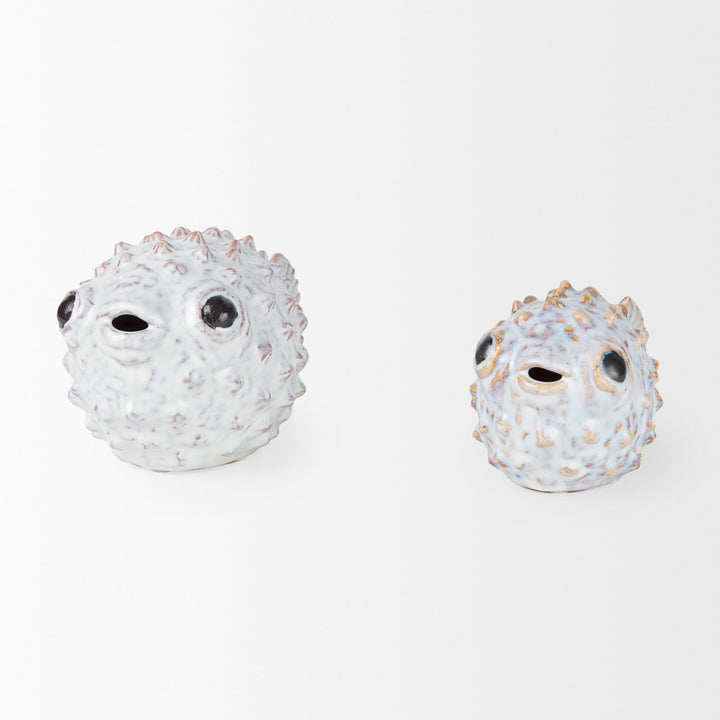 Spike II (Large) 10L x 6W Off-White Ceramic Puffer Fish Decor Mercana