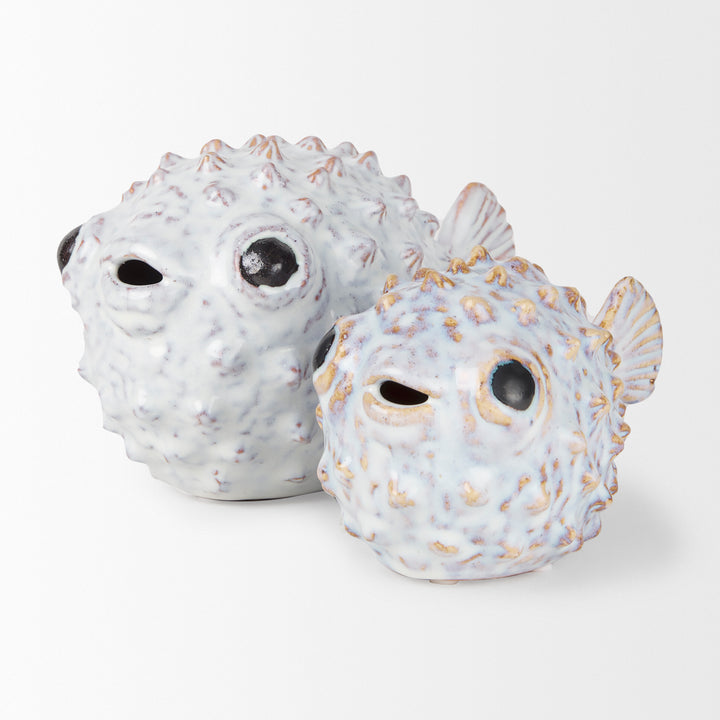 Spike II (Large) 10L x 6W Off-White Ceramic Puffer Fish Decor Mercana
