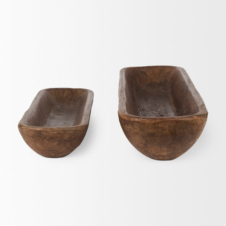 Athena Set of 2 Extra Large Medium Brown Reclaimed Wood Trays Decor Mercana
