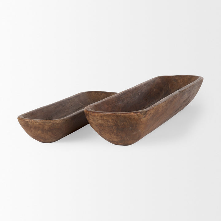 Athena Set of 2 Extra Large Medium Brown Reclaimed Wood Trays Decor Mercana