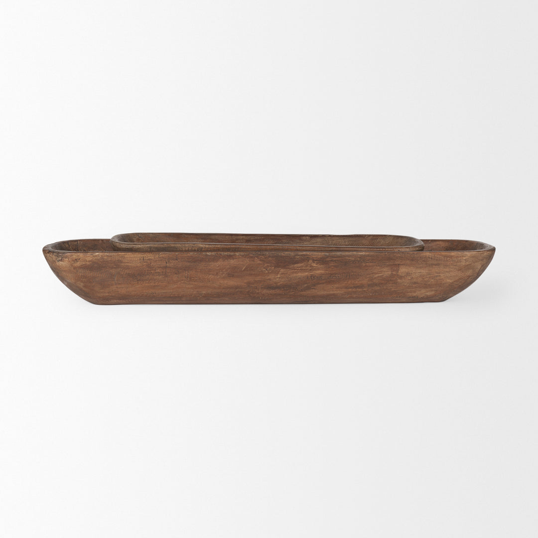 Athena Set of 2 Extra Large Medium Brown Reclaimed Wood Trays Decor Mercana