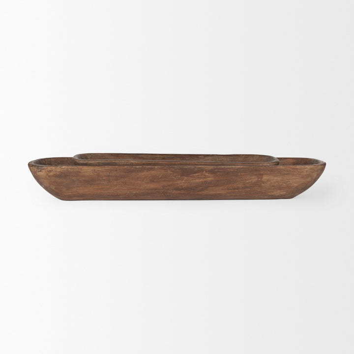 Athena Set of 2 Extra Large Medium Brown Reclaimed Wood Trays Decor Mercana