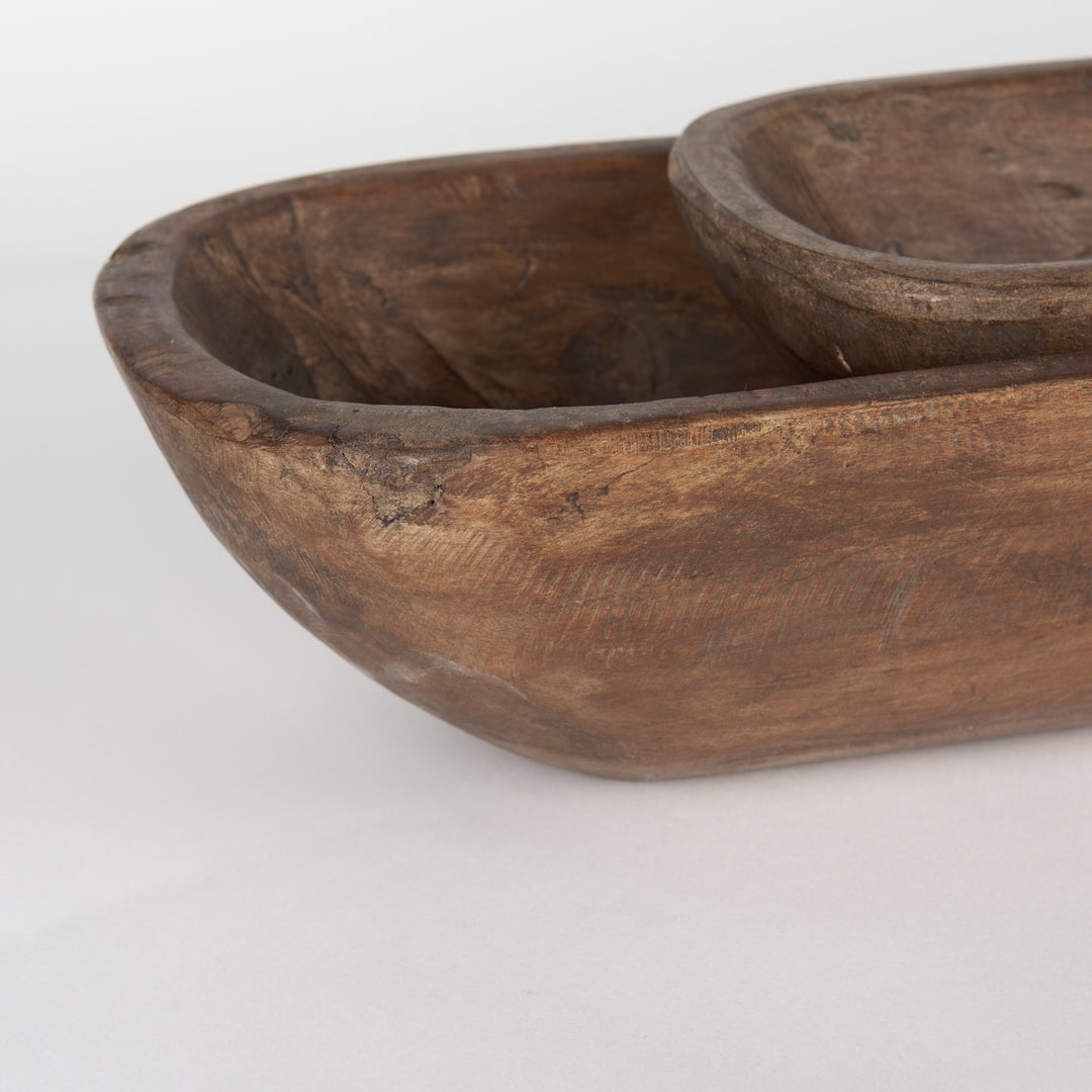 Athena Set of 2 Extra Large Medium Brown Reclaimed Wood Trays Decor Mercana