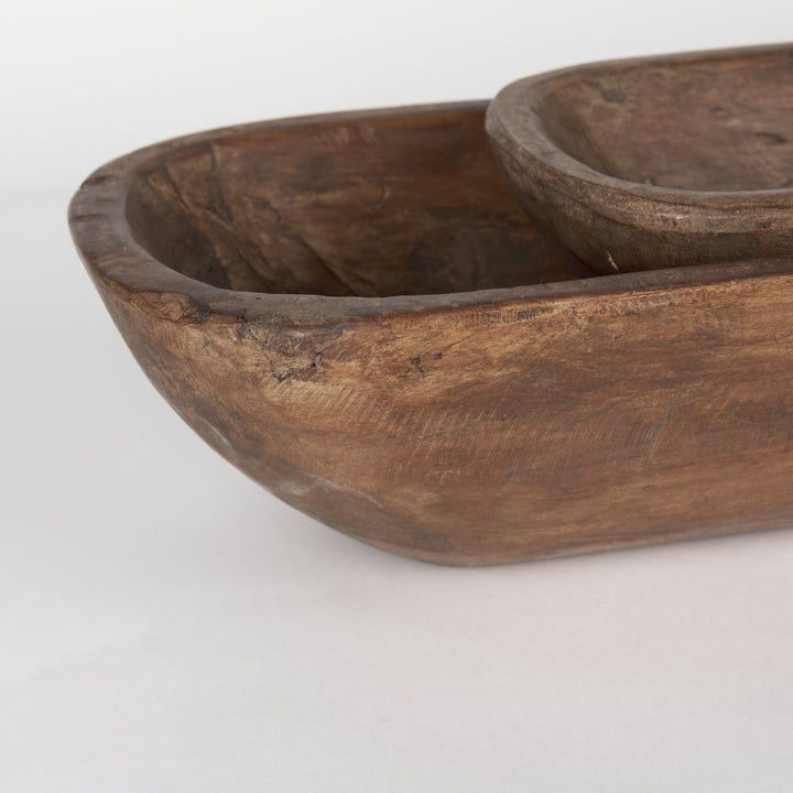 Athena Set of 2 Extra Large Medium Brown Reclaimed Wood Trays Decor Mercana