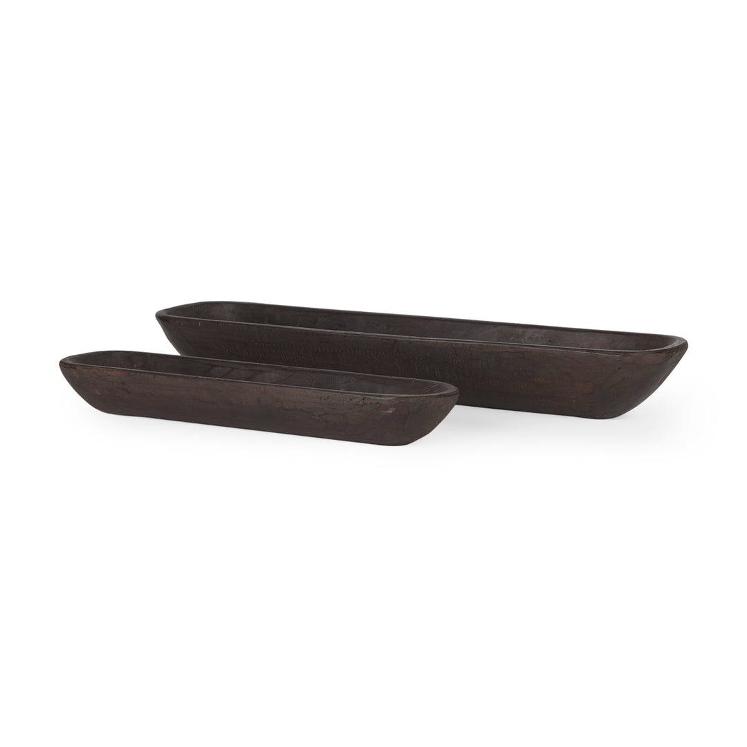 Athena Set of 2 Extra Large Black-Brown Reclaimed Wood Trays Decor Mercana