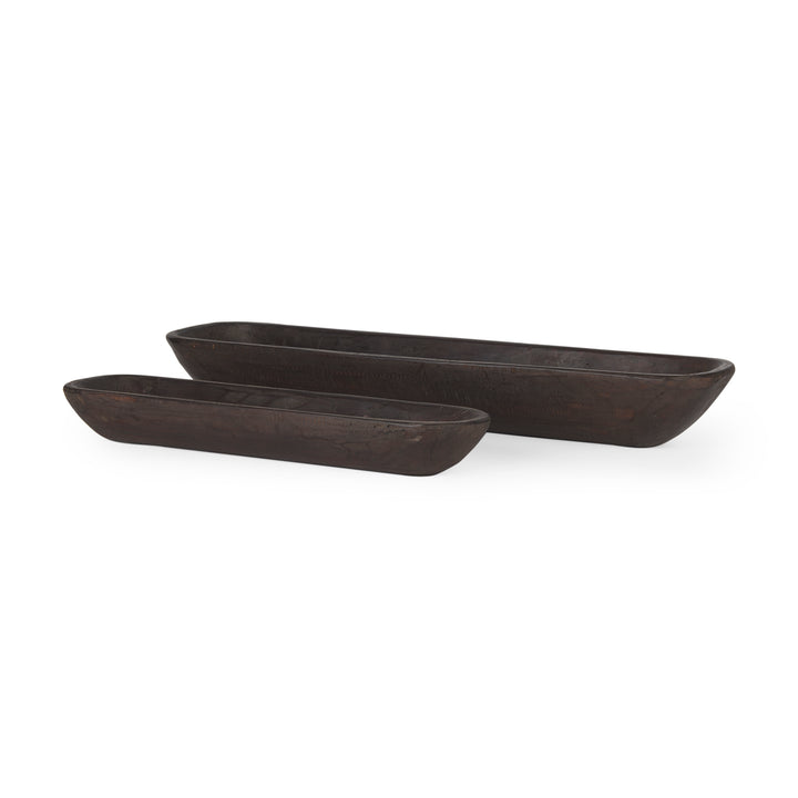 Athena Set of 2 Extra Large Black-Brown Reclaimed Wood Trays Decor Mercana