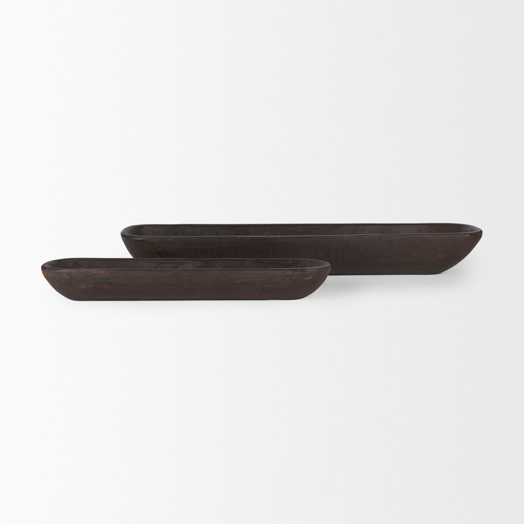 Athena Set of 2 Extra Large Black-Brown Reclaimed Wood Trays Decor Mercana