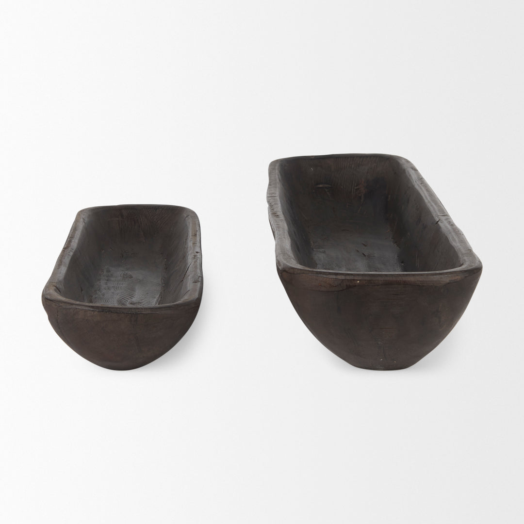 Athena Set of 2 Extra Large Black-Brown Reclaimed Wood Trays Decor Mercana