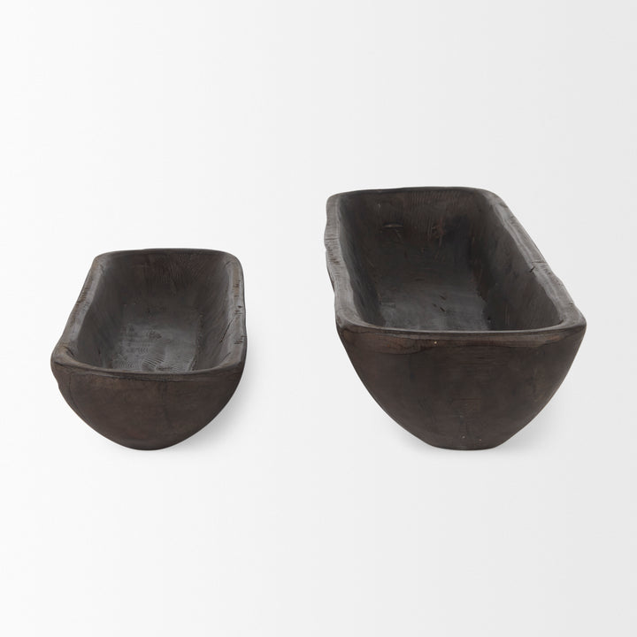 Athena Set of 2 Extra Large Black-Brown Reclaimed Wood Trays Decor Mercana