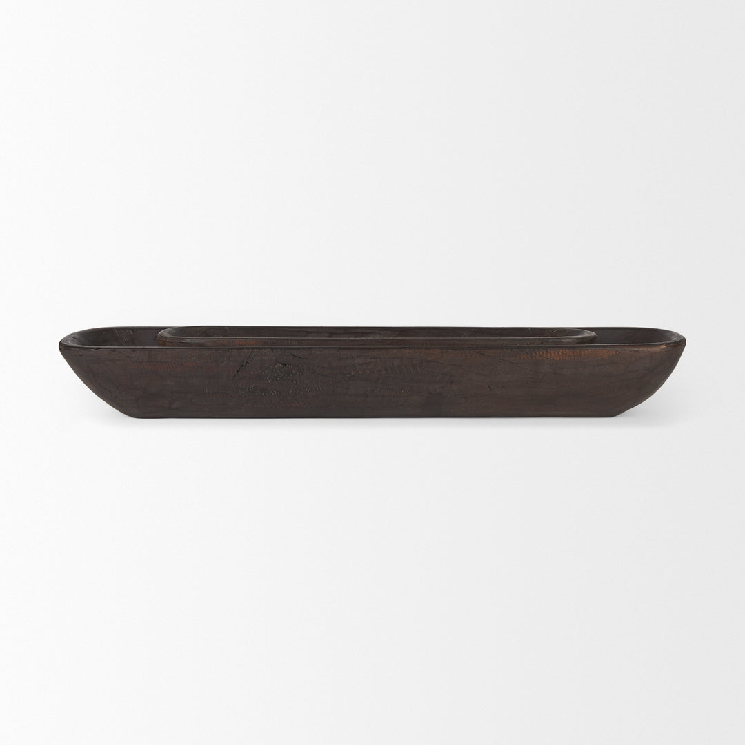 Athena Set of 2 Extra Large Black-Brown Reclaimed Wood Trays Decor Mercana