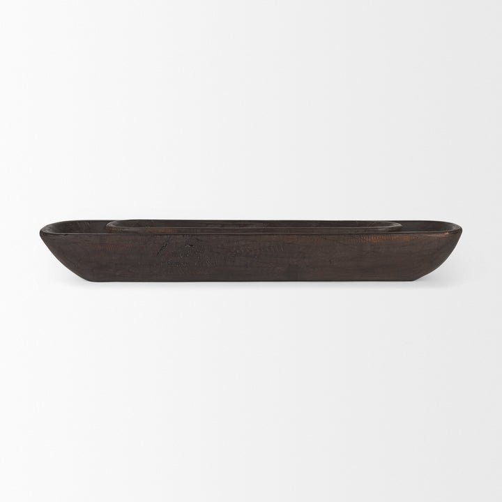 Athena Set of 2 Extra Large Black-Brown Reclaimed Wood Trays Decor Mercana