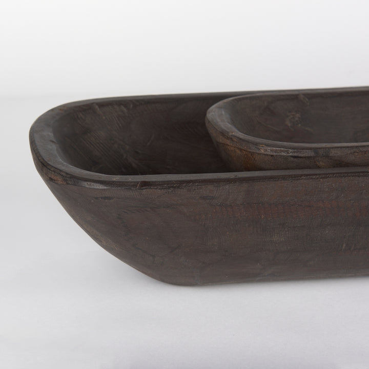 Athena Set of 2 Extra Large Black-Brown Reclaimed Wood Trays Decor Mercana