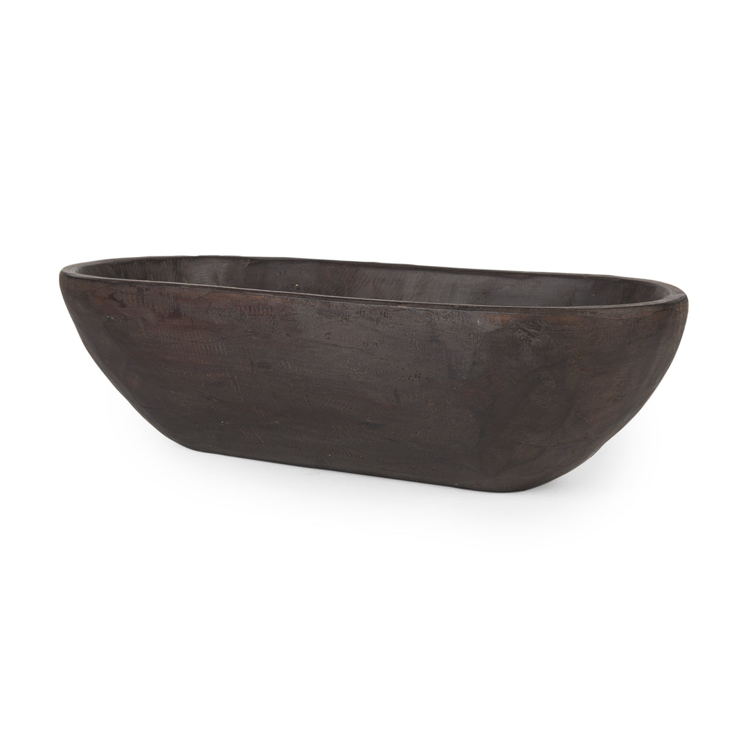 Athena Extra Large Oblong Black-Brown Reclaimed Wood Bowl Decor Mercana