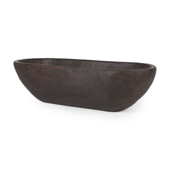 Athena Extra Large Oblong Black-Brown Reclaimed Wood Bowl Decor Mercana