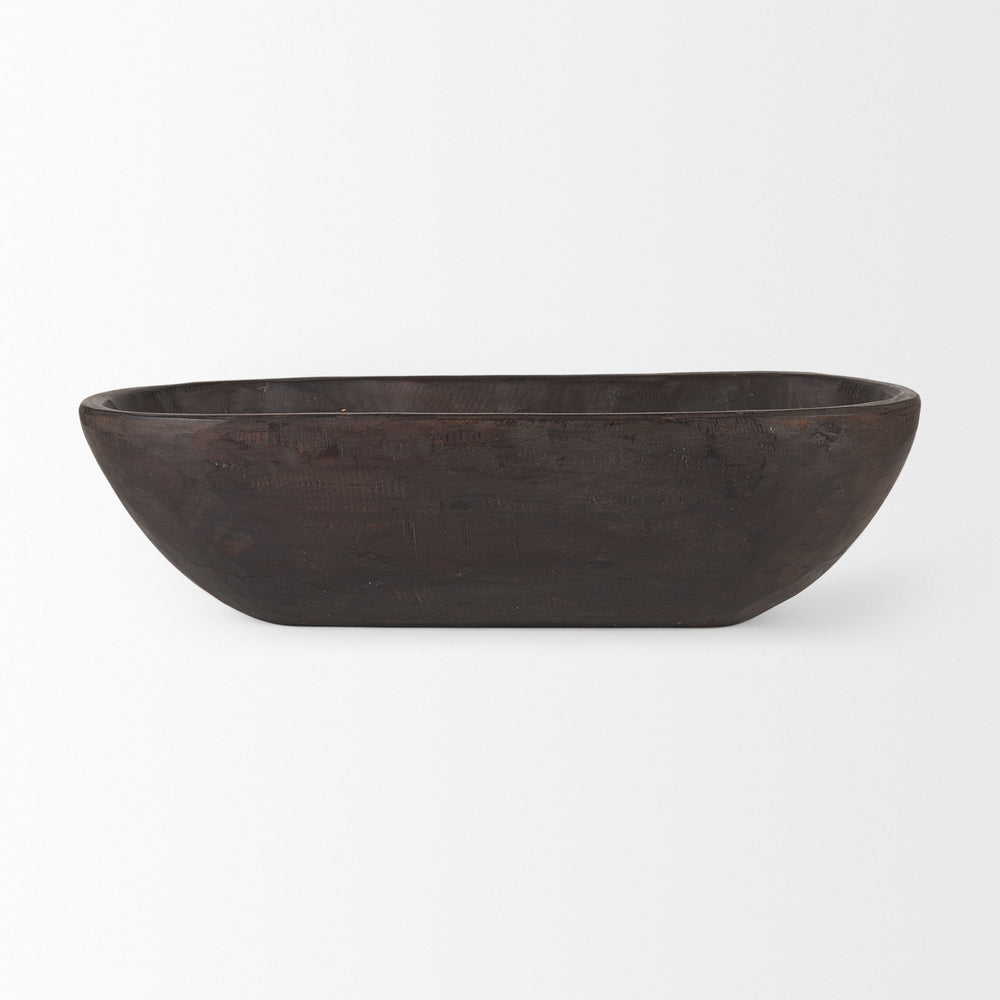 Athena Extra Large Oblong Black-Brown Reclaimed Wood Bowl Decor Mercana