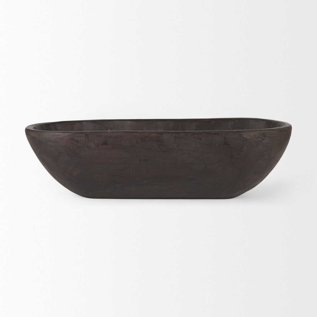 Athena Extra Large Oblong Black-Brown Reclaimed Wood Bowl Decor Mercana